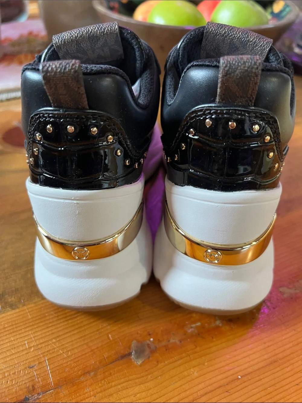 Michael Kors Katrina Wedge Mixed Media Black & Leopard Print Platform Sneaker 6
